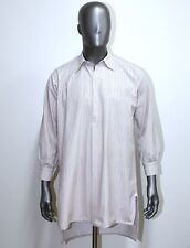 French Vintage 1940s Brown/Blue Striped Cotton Work Long Sleeves Shirt Size M