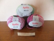 Lot de 3 pelotes de laine Katia Belice, à tricoter ou crocheter.