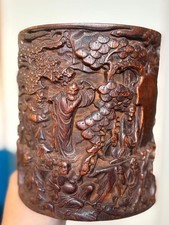 Sculptures en bambou, papeterie, cylindres de pinceaux, dessins Arhat,...