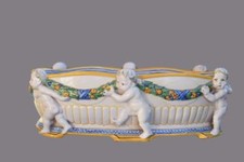 Antique Italian Majolica White and Yellow Putto Jardiniere Della Robia Style