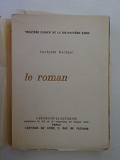 MAURIAC (François). Le Roman. Artisan du Livre (1928). E.O. 1/110 de tête