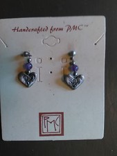 PMC Silver hearts with genuine amethyst for animal lovers paws sterling earrings