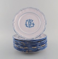 Emile Gallé pour Saint-Clément Nancy. Douze assiettes anciennes en faïence pe...