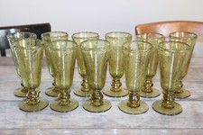 Ancien verre à pied bullé vert 18,4 cm , lot de onze verres