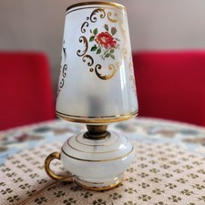 Ancienne lampe veilleuse vintage en verre et métal  décor de roses années 50- 60