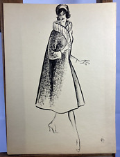 Encre Portrait Jeune Femme Mode Manteau Fourrure Bijoux Talons Coiffure GIL