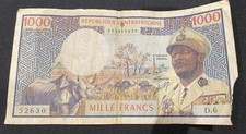 ?? RARE Billet ancien 1000 Mille Francs Afrique Centrale Centrafricaine 1978