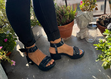 Lanvin Black Patent Leather Ankle Strap Open Toe Sandal sz 37