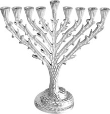 Tree of Life Hanukkah Menorah, Fits All Standard Chanukah Candles, Antique Silve