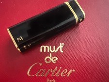 CARTIER Briquet Must De Cartier Laque De Chine Noire Plaqué Or Vintage