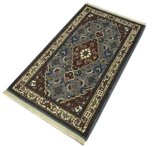 Bleu clair tapis laine noué - bleu,