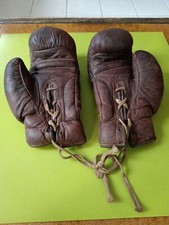 gants de boxe anglaise cuir marron année 50 bon état