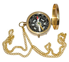 Ancienne boussole allemande en laiton avec chaîne navigation randonnée...