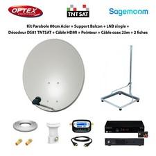 Kit Parabole 80cm Acier + Support Balcon + LNB single + Décodeur DS81 TNTSAT