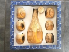 Service à liqueur ancien style lava jaune crème en boîte vintage