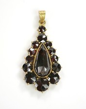 Pendentif En Grenat En Or Jaune Vintage 8 Kt / 333, Goutte - Facetté, L: 3,7 Cm