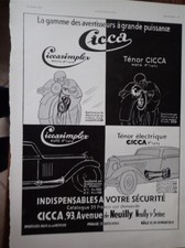 avertisseurs CICCA moto auto SIMPLEX et TENOR publicité papier ILLUSTRATION 1935