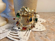 Jewelcraft Coro - Broche couronne ancienne cristaux doré Fêtes Noël