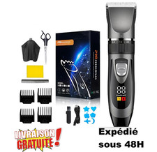 Tondeuse Électrique Coiffure LED USB Coupe Précise + Kit Ciseaux Peigne Sabots