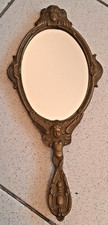 ANCIEN MIROIR FACE A MAIN EN BRONZE DECOR ANGELOT