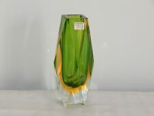 SUPERBE ANCIEN VASE en VERRE de MURANO Art Déco Vert Jaune Mandruzzato Sommerso