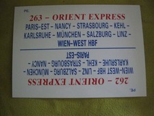 PLAQUE INTERIEURE SNCF/CIWL TRAIN ORIENT EXPRESS 262/263 PARIS WIEN WEST
