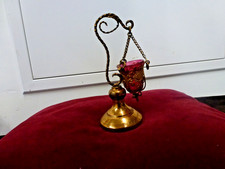 petite lampe à huile d'autel,Napoléon III,verrine rouge,H 14cm
