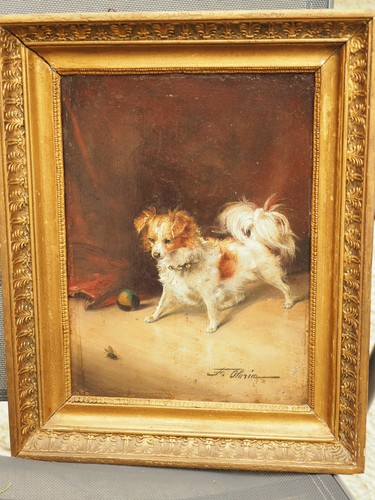 Tableau ancien peinture chien - tableau,
