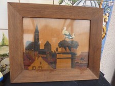 TRÉS BEAU ET ANCIEN TABLEAU MARQUETERIE ALSACE SIGNÉ 