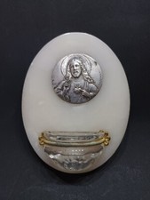 Bénitier en Marbre, Métal et Verre - Sacré coeur de Jésus - 10,5 x 8 cm