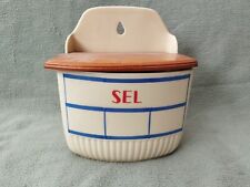 Ancienne Boîte à SEL en Faïence et couvercle en Bois Collection Déco Cuisine