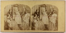 Paris Second Empire Salon Scène de genre Photo Stereo Vintage Albumine c1860