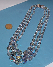 VINTAGE - COLLIER 3 RANGS AN 60 - FERMOIR A CLIPS - IMITATION RIVIERE DIAMANTS