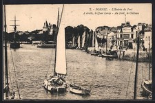 CPA Pornic, L´Entrée du Port, A droite, le Quai Leray, Au fond, le Chateau 