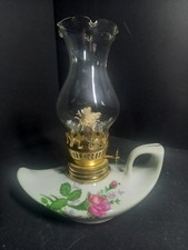 Ancienne Lampe A Petrole / Huile Style Aladin En Porcelaine Blanche