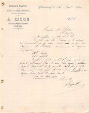FACTURE  1900 VINS A CASSIN A