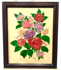 Ancien cadre tableau en relief peinture sur verre 