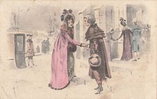 CP ILLUSTREE RENCONTRE FEMME HOMME CHAPEAU CHAISE-PORTEUR - 13126