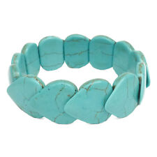 BRACELET bleu femme perle coeur pierre imitation turquoise poignet 15,5- 16,5 cm