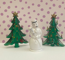 Décoration Noël ancienne CANDYBOX BONHOMME DE NEIGE - SAPINS en plastique 1970's