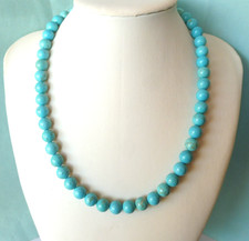 Collier en Turquoise 8mm, de Perse, bleue- 195.Carats- 44cm- Argent massif