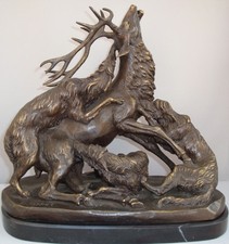 Statue Sculpture Cerf Chien Chasse Animalier Style Art Deco Style Art Nouveau Br