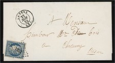 Belle lettre LSC de La Fere pour Chauny avec Superbe YT N°4 Cérès 25c Nov. 1852