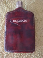 1 flasque à cognac en verre et cuir - H 16,5 cm  407 g