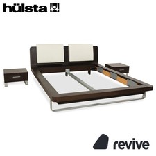 Hülsta Tamis Bois Cuir Lit Marron Foncé 160x200 Tables De Nuit