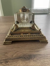Ancien encrier en bronze et cristal signé Townshend & Co calendrier perpétuel