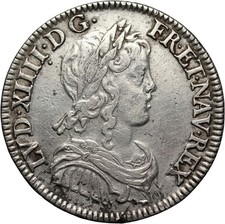 Quart ecu, meche longue,  Louis XIV,  1646 A, Paris, excellent état
