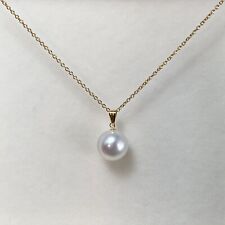 Pendentif perle de culture blanche Australie mer du Sud de 10,4 mm en or jaun...