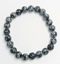BRACELET EN PIERRE NATURELLE OBSIDIENNE MOUCHETÉE NEIGE protection perle 8mm AA