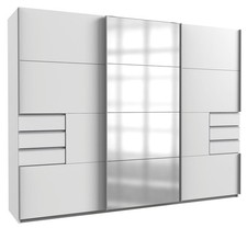 Armoire à Portes Coulissantes Penderie Saigon 270x64x208cm Blanc Miroir (18848)